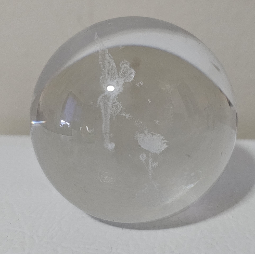 Disney Tinkerbell laser etched crystal glass paperweight ball.5.5cm diameter